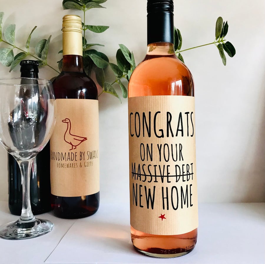 New home wine label, Housewarming gift,Gift for first home, funny massive debt w