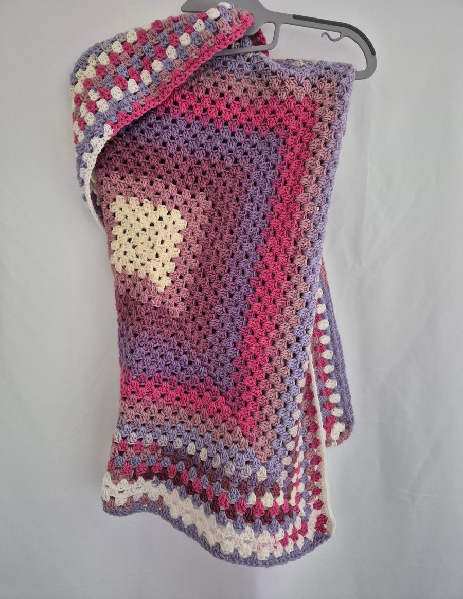 Pink and Purple Crochet baby blanket, square, granny square design,