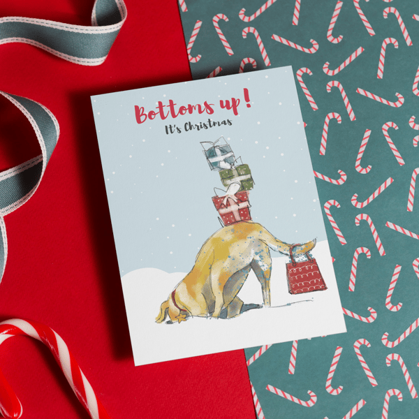 Funny Christmas greeting card for dog lovers - humorous, cheeky and festive