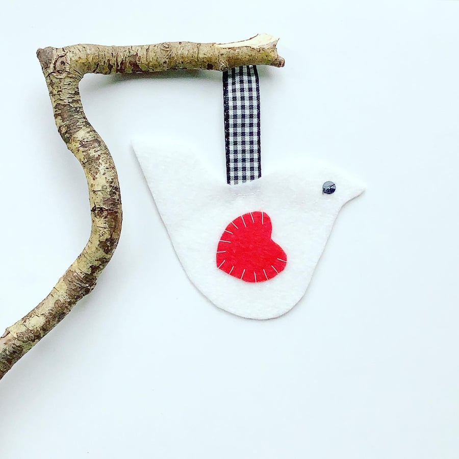 Felt bird decoration, Valentines decoration, white bird