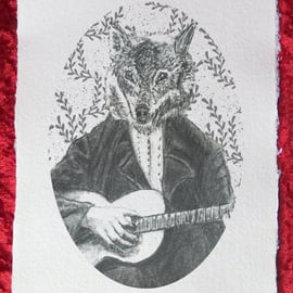 The Old Tunes - Handmade Khadi Paper Giclée Print - David W. J. Lloyd - Guitar