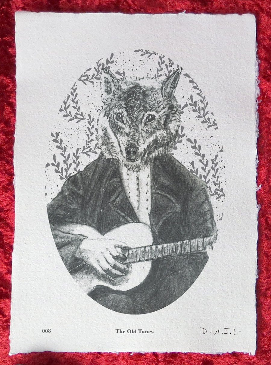 The Old Tunes - Handmade Khadi Paper Giclée Print - David W. J. Lloyd - Guitar