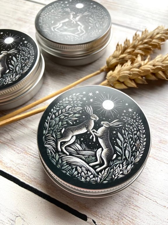 Moon Hares storage tin buttons, stitch markers, beads, knitting and sewing