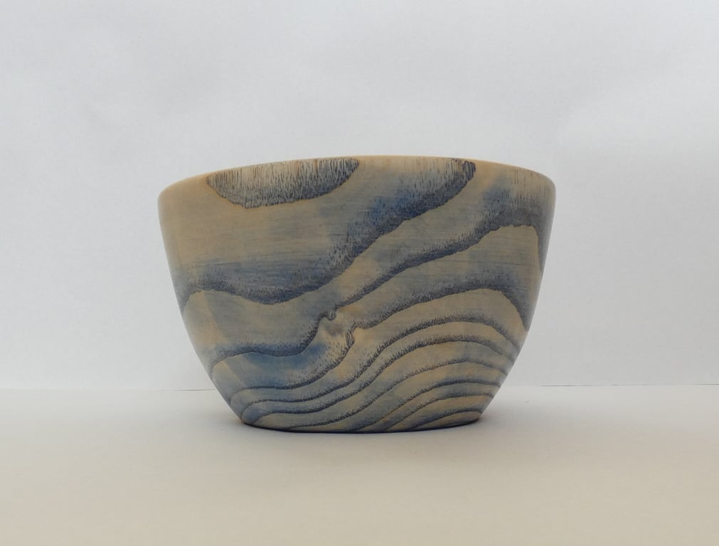 Handmade One of a Kind Woodturned Blue Coloured Sycamore Wooden Bowl