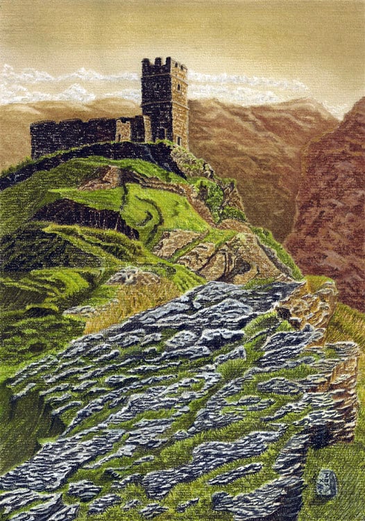 The Tower on the Tor: A Hillside Landscape in Pastel