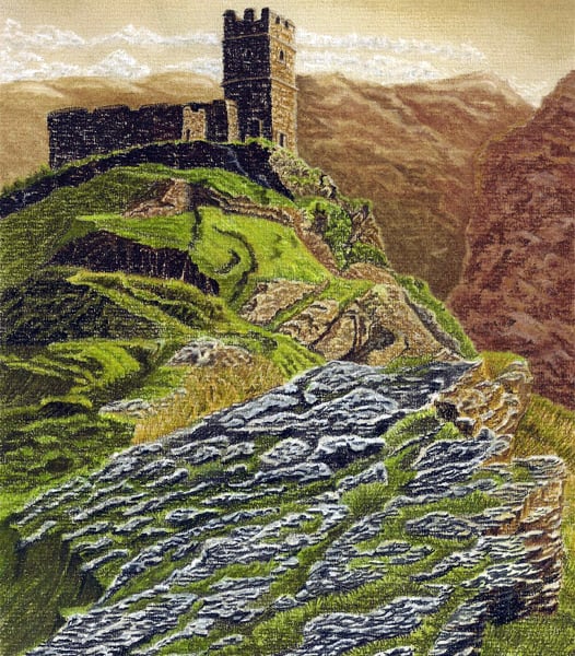 The Tower on the Tor: A Hillside Landscape in Pastel
