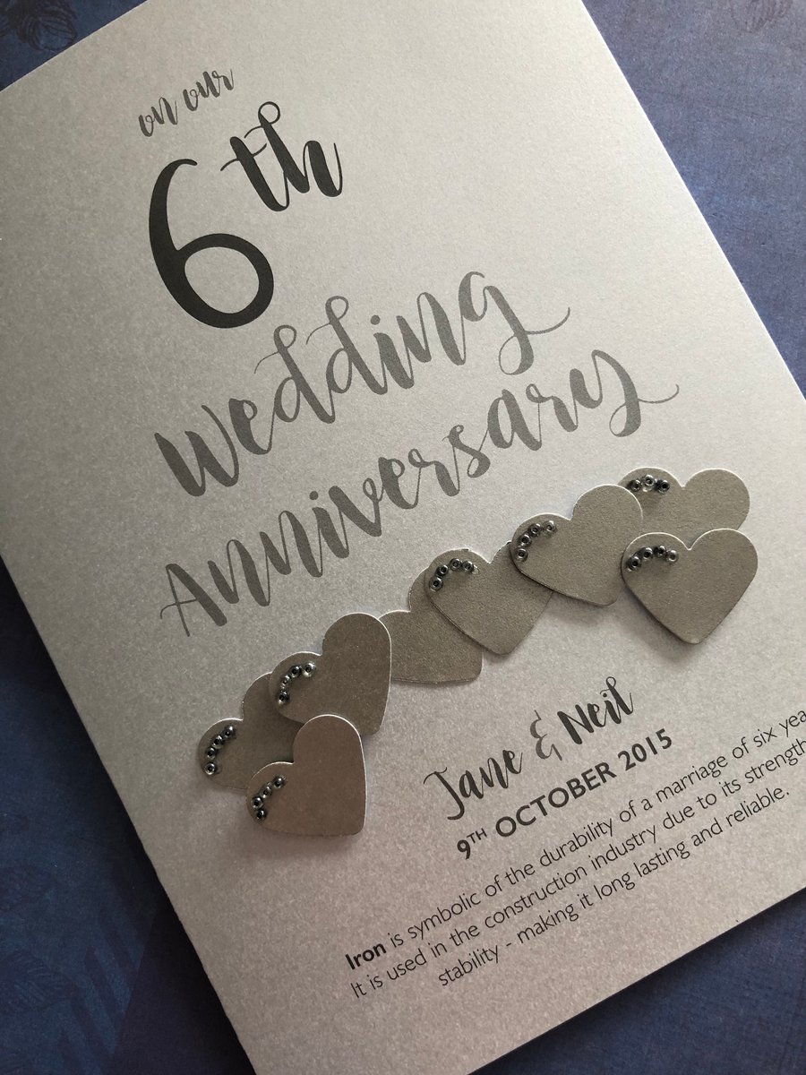 6th (Iron) Anniversary Card – Personalised with names and date