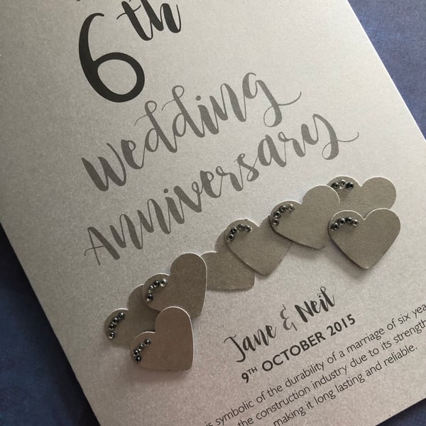 6th (Iron) Anniversary Card – Personalised with names and date