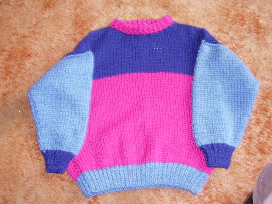 Child's Chunky jumper in navy, blue and fuchsia blocks Seconds Sunday