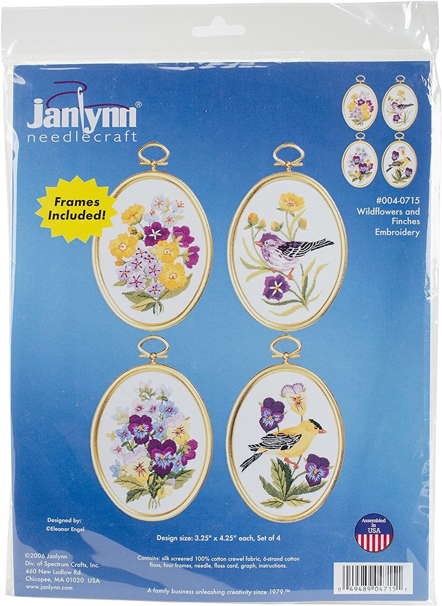Wildflowers And Finches Embroidery Kit - Janlynn - 4 Designs