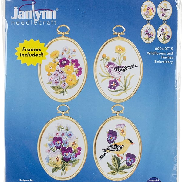 Wildflowers And Finches Embroidery Kit - Janlynn - 4 Designs