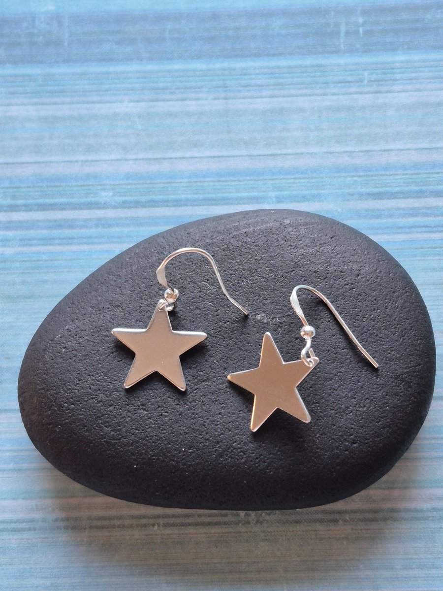 Sterling Silver Dangle Star Earrings 