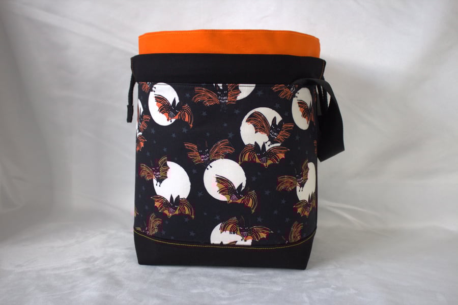 Large Cotton Canvas Drawstring Project Bag Full Moon Bats
