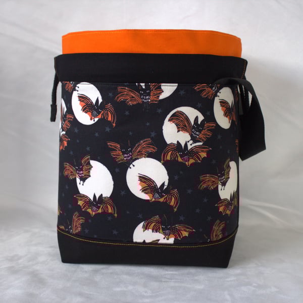 Large Cotton Canvas Drawstring Project Bag Full Moon Bats
