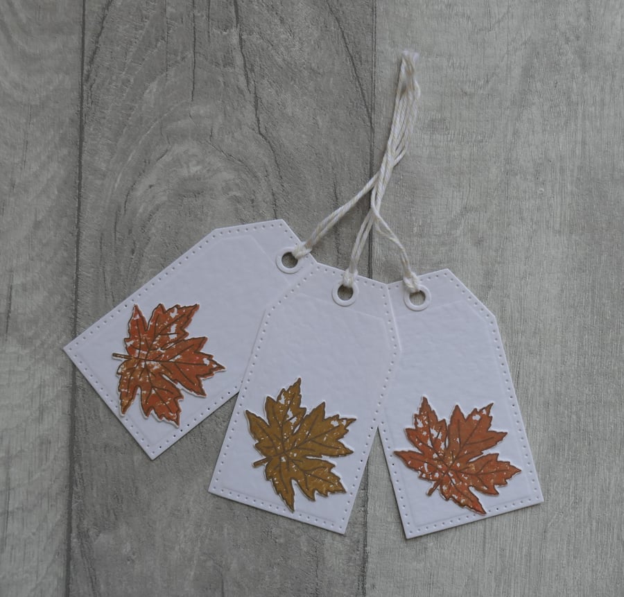 Brown Die Cut Leaves  - Set of Three Gift Tags
