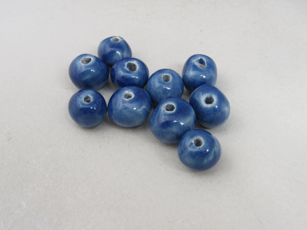 10 Small Ice Blue Glazed Clay Beads
