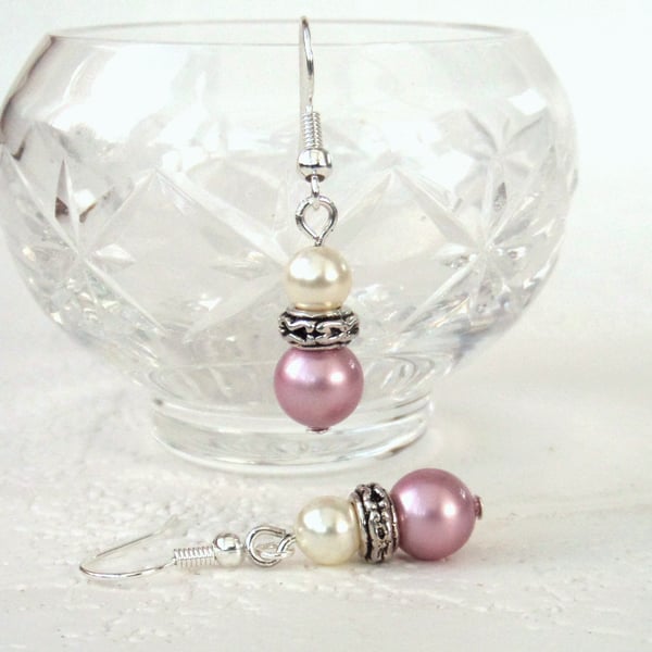 Swarovski® crystal pearl earrings, with blush pink and ivory crystal pearls