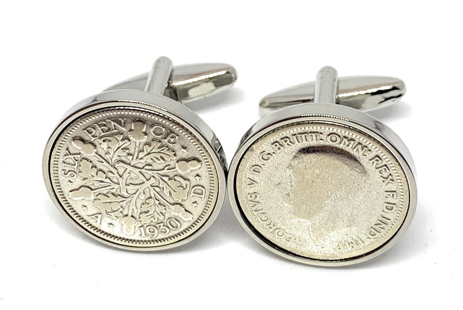 1930 Sixpence Cufflinks 95th birthday. Original sixpence coins Great gift HT