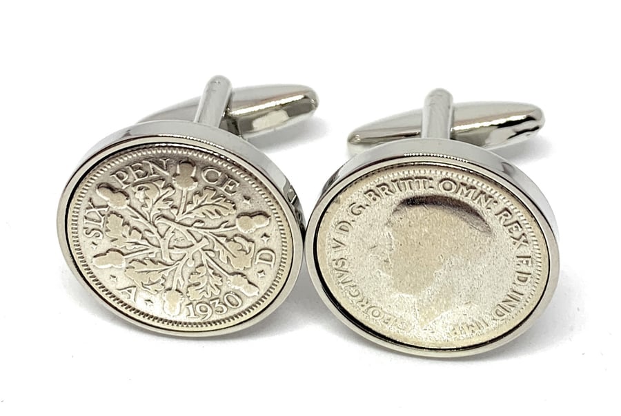 1930 Sixpence Cufflinks 94th birthday. Original sixpence coins Great gift HT