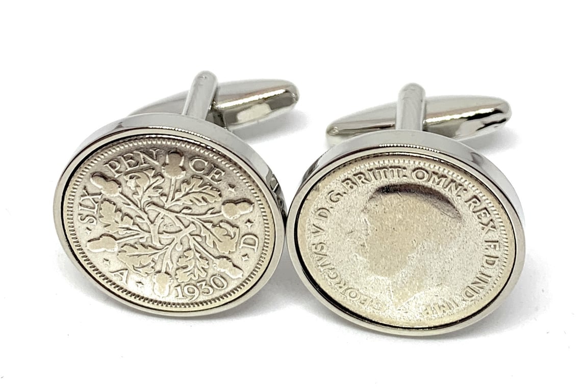 1930 Sixpence Cufflinks 95th birthday. Original sixpence coins Great gift HT
