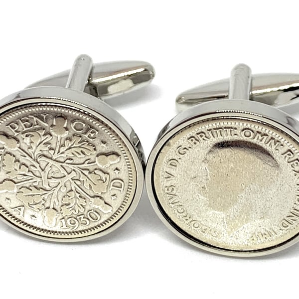 1930 Sixpence Cufflinks 95th birthday. Original sixpence coins Great gift HT