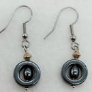 Dainty Hematite Circle and Hematite Rice Bead Earrings