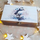 Wooden Trinket Keepsake Box Puffin