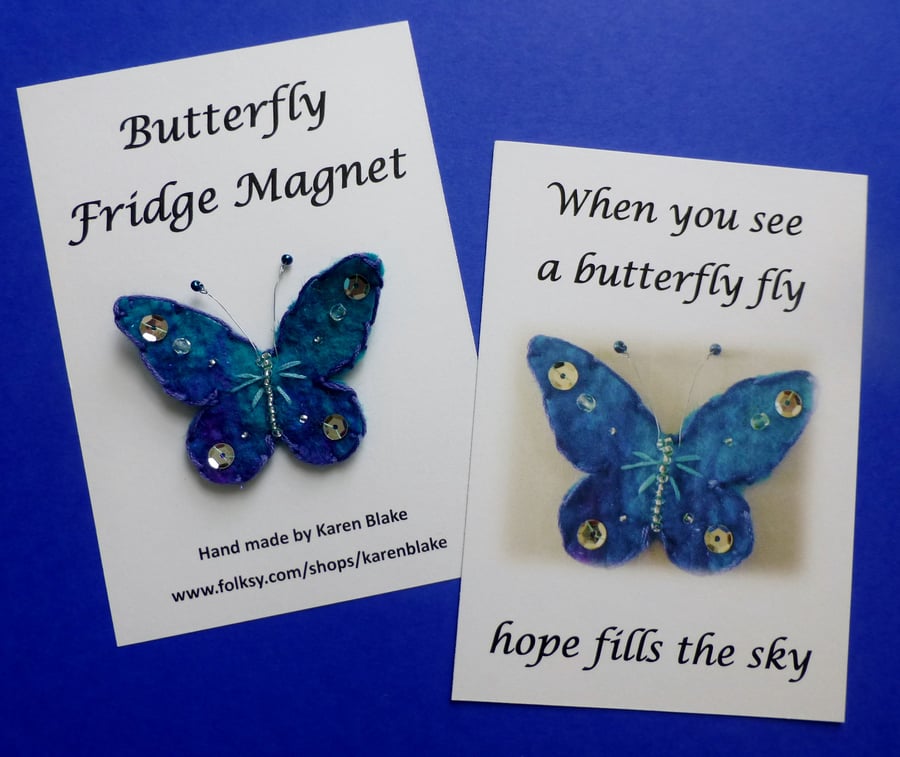 Butterfly fridge magnet 'Purple and turquoise'