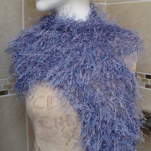 Lovely Delicate Wrap Stole Purples Blues And Pale Pinks With Long Fringes (R314)