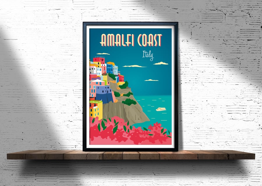 Amalfi Coast Italy print, Italy art print, Amalfi Coast travel poster