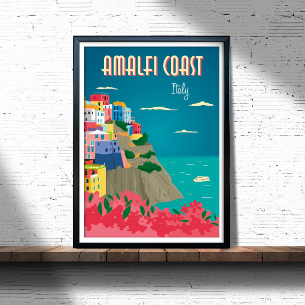 Amalfi Coast Italy print, Italy art print, Amalfi Coast travel poster