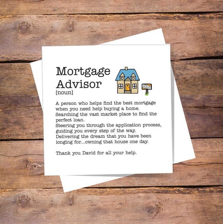Mortgage Advisor Definition Card - Thank you, personalised, blank inside
