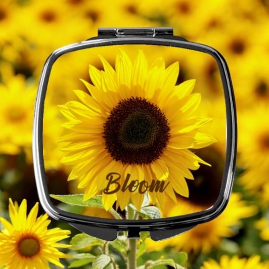 Sunflower yellow compact mirror with quote or personalized