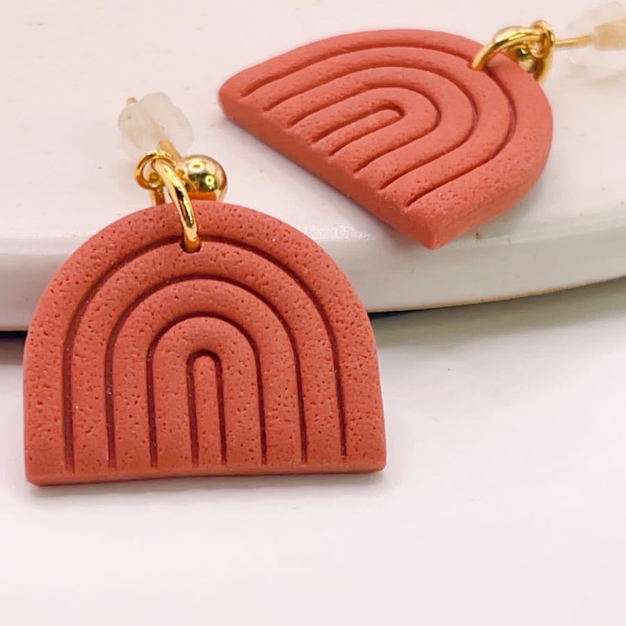 Terracotta Rainbow Earrings, Boho Handmade Earrings for Everyday Wear