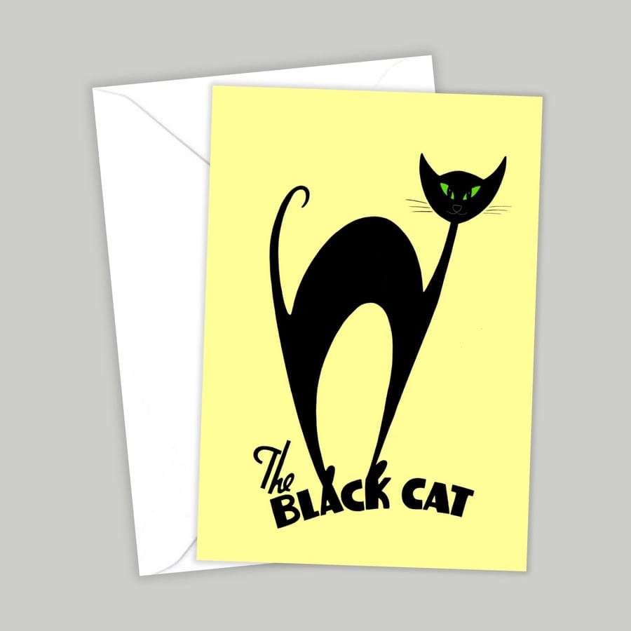 Mid Century Atomic Style Black Cat Greetings Card for Cat Lover's