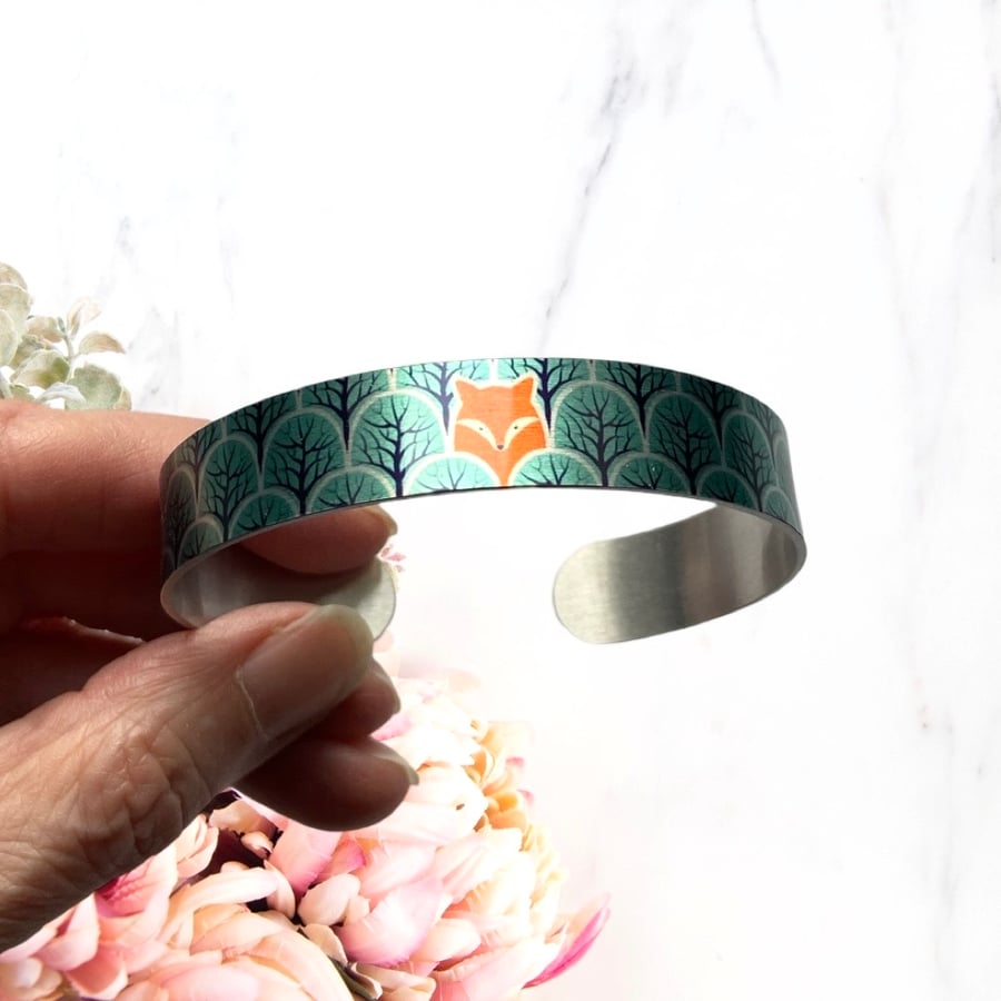 SALE fox narrow bangle, sea life metal cuff bracelet. Perfectly imperfect
