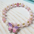 Rose Quartz Butterfly Charm Bracelet