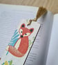 Wooden bookmark fox and owl woodland folk art design with tassel - Image 3