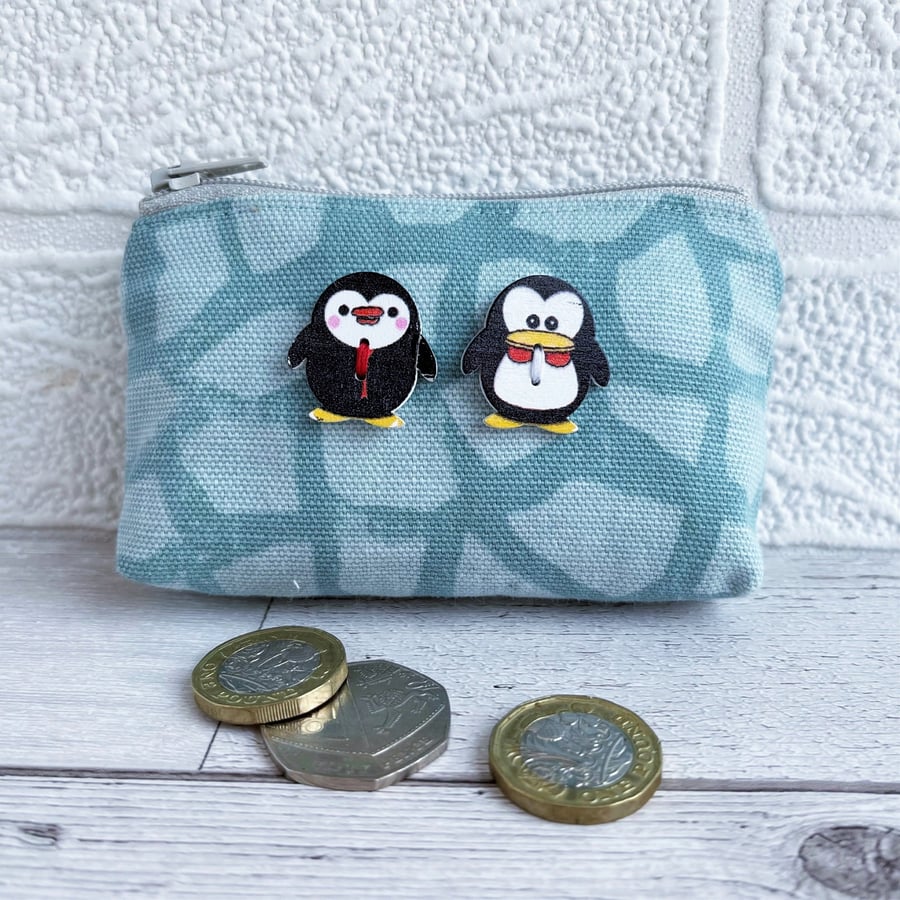 Small Purse, Coin Purse with Penguin Buttons