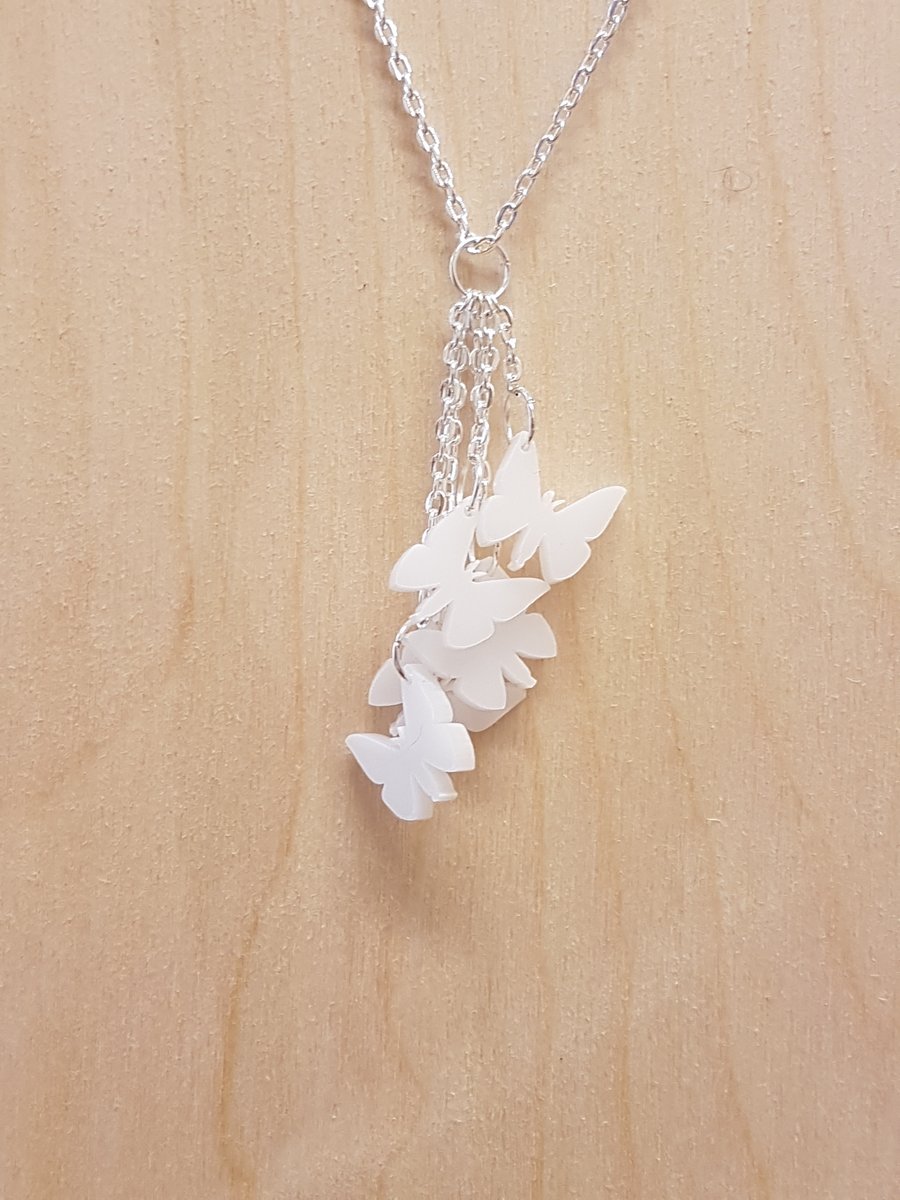 Dangly 5 Butterfly White Necklace - Acrylic