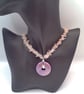 Iridescent Lilac Ceramic Donut Pendant on a Rose Quartz Chip Bead Necklace - Image 4