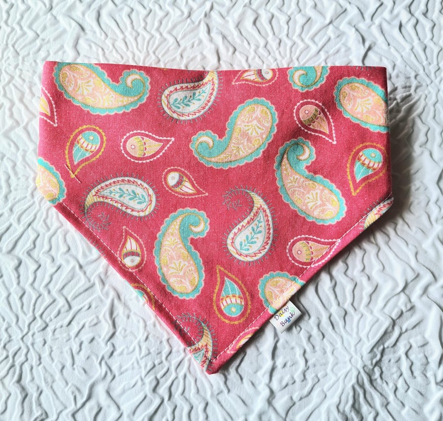 Scrunchie Dog and Cat Bandana - "Pink n Paisley", 100% Cotton, Stylish Pet