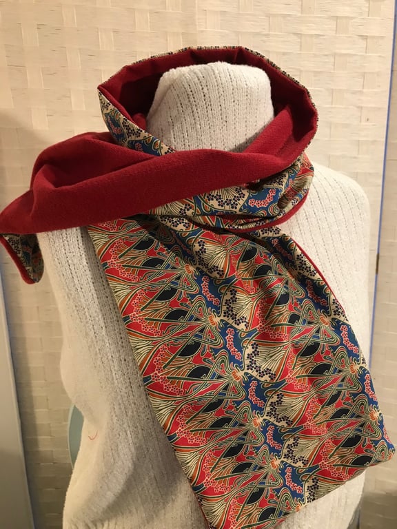 Liberty of London Print Long Scarf.Cotton Tana Lawn and Cashmere