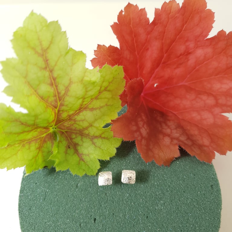 Minimalist Tiny Sterling Silver Stud Earrings 5mm Square Random Lined Texture