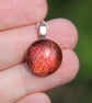 Handmade Small Red  Dichroic Pendant Necklace,  Fused Glass SKU F54