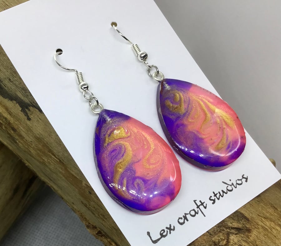 Pink and lilac with gold swirled drops 