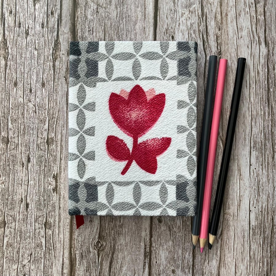 Handbound A6 'Spring Tulips' 1950's Vintage Barkcloth Fabric Sketchbook Journal