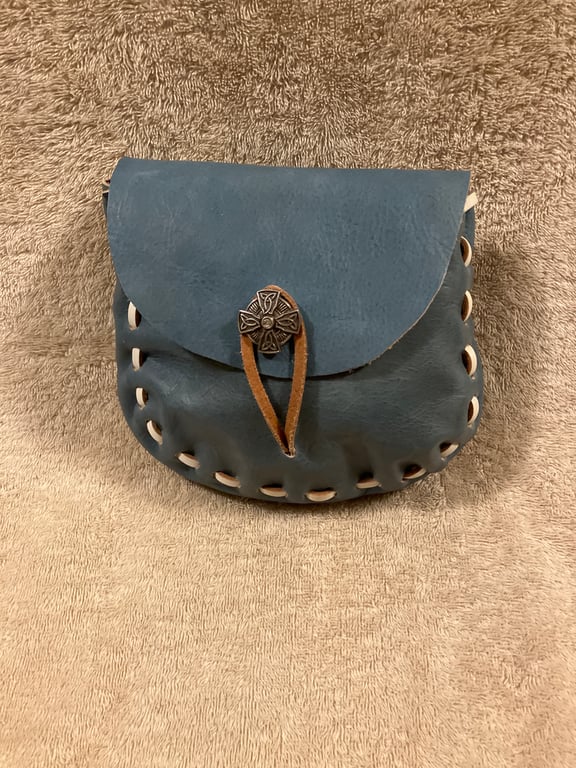 Ocean Blue - Denim Blue coloured Leather Medieval - Style Pouch - FREE SHIPPING