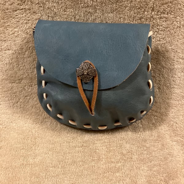Ocean Blue - Denim Blue coloured Leather Medieval - Renaissance Style Pouch