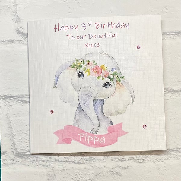 Elephant Personalised Birthday Card For Her Girls Card Happy Birthday 